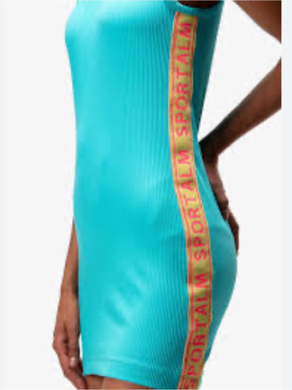 SPORTALM Austria Turquoise Rib-Knit Sporty Tank Mini Dress Neon Side Logo Stripe